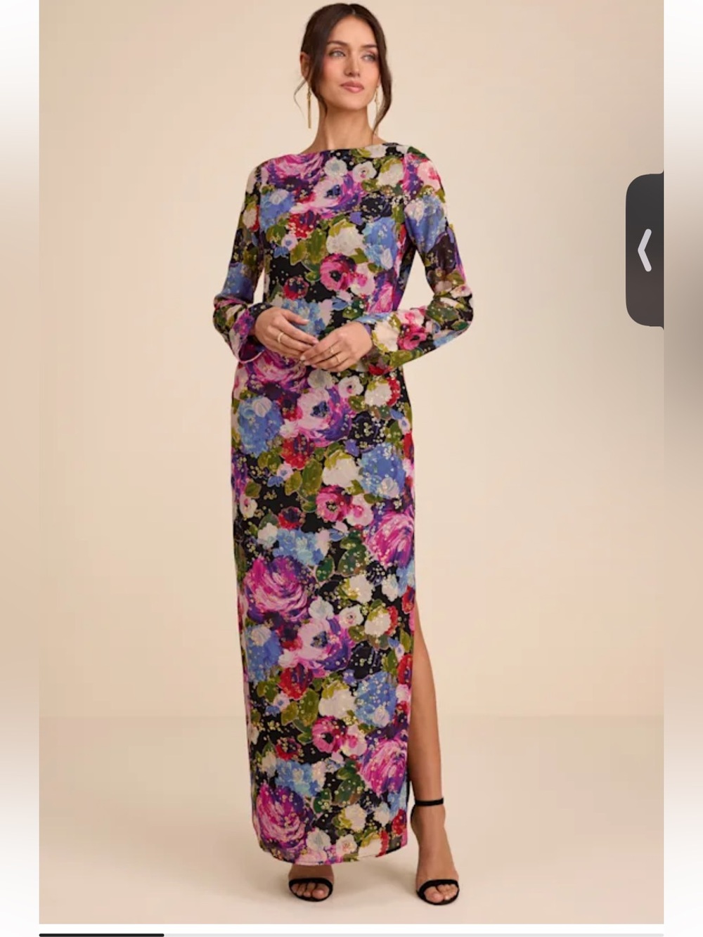 Merrit Black Multi Cowl Back Long Sleeve Maxi Dress Lulus